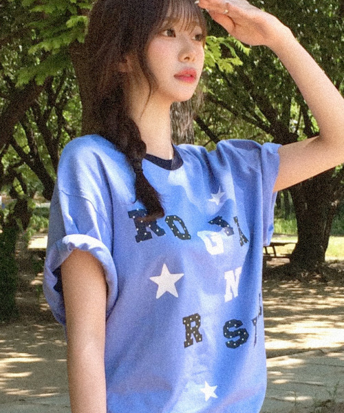 ROGIN N ROSIE(ロギンエンロージー)の「Logo Spell Point Starry Ringer T-shirt Blue(Tシャツ/カットソー・レディース・その他・FREE)」の2枚目の写真