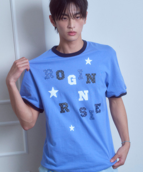 ROGIN N ROSIE(ロギンエンロージー)の「Logo Spell Point Starry Ringer T-shirt Blue(Tシャツ/カットソー・レディース・その他・FREE)」の4枚目の写真