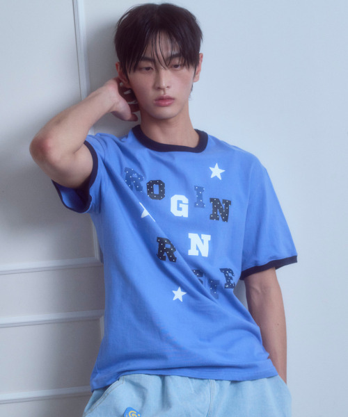 ROGIN N ROSIE(ロギンエンロージー)の「Logo Spell Point Starry Ringer T-shirt Blue(Tシャツ/カットソー・レディース・その他・FREE)」の5枚目の写真