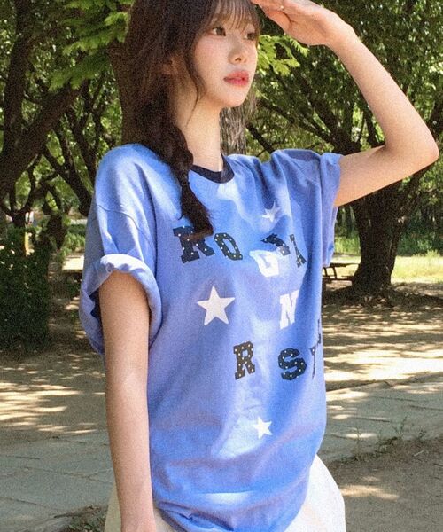 ROGIN N ROSIE(ロギンエンロージー)の「Logo Spell Point Starry Ringer T-shirt Blue(Tシャツ/カットソー・レディース・その他・FREE)」の8枚目の写真