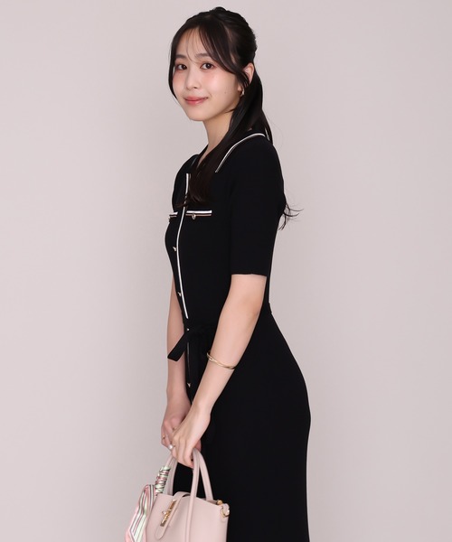 MISCH MASCH(ミッシュマッシュ)の「2026秋冬新作 マルチ配色ポロ襟ニットワンピース(ワンピース・レディース・ワイン/ブラック/ブラウン・フリ-)」の15枚目の写真