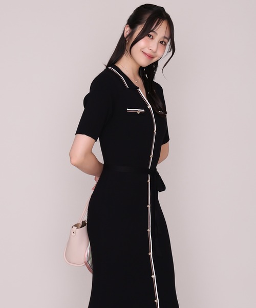 MISCH MASCH(ミッシュマッシュ)の「2026秋冬新作 マルチ配色ポロ襟ニットワンピース(ワンピース・レディース・ワイン/ブラック/ブラウン・フリ-)」の17枚目の写真