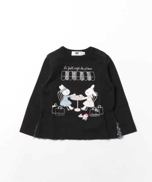 KP(ケーピー)の「mimiちゃんアップリケ シアーツイードフリル 長袖Tシャツ(Tシャツ/カットソー・キッズ・ピンク/ブラック・80cm/100cm/90cm/140cm/130cm/110cm/120cm)」の2枚目の写真