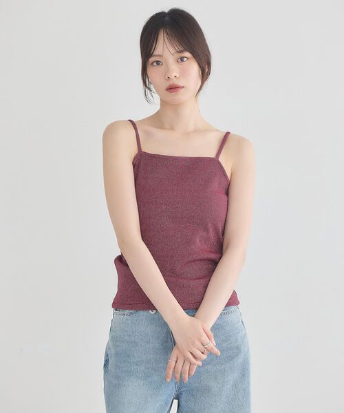 earth music&ecology(アースミュージックアンドエコロジー)の「ラメリブキャミソール(キャミソール・レディース・オフホワイト/ブラック/ボルドー・FREE)」の6枚目の写真
