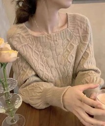 スクエアボートネックケーブルニット