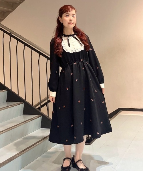 F i.n.t（フィント）の「プチローズ刺繍レースヨークワンピース/fint フィント（ワンピース・レディース・ブラウン/ブラック・FREE）」の4枚目の写真