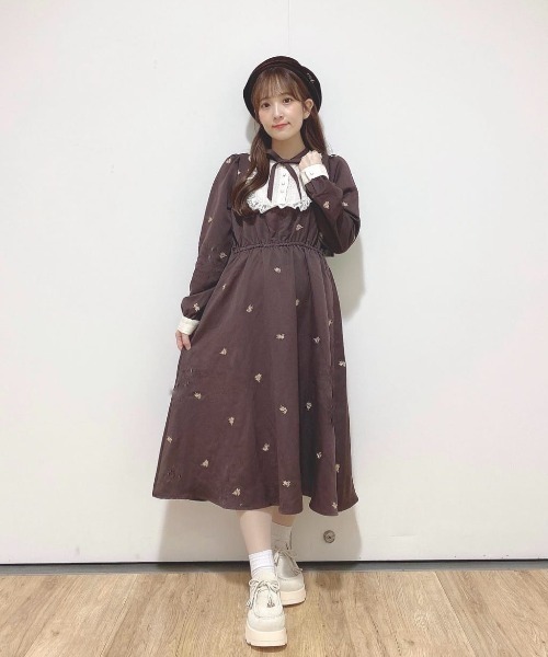 F i.n.t（フィント）の「プチローズ刺繍レースヨークワンピース/fint フィント（ワンピース・レディース・ブラウン/ブラック・FREE）」の12枚目の写真