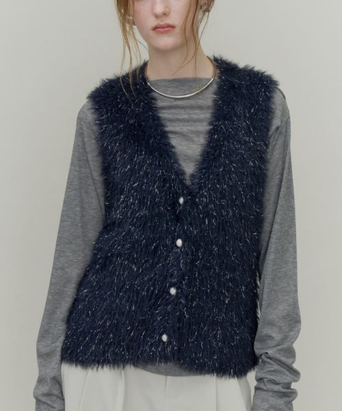 Plumel(プルメル)の「Long lame Shaggy Knit Vest / ロングラメシャギーニットベスト(ベスト・レディース・ネイビー/グレー/アイボリー・MEDIUM)」の15枚目の写真