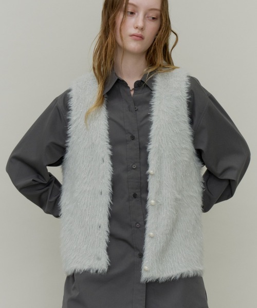 Plumel(プルメル)の「Long lame Shaggy Knit Vest / ロングラメシャギーニットベスト(ベスト・レディース・ネイビー/グレー/アイボリー・MEDIUM)」の8枚目の写真