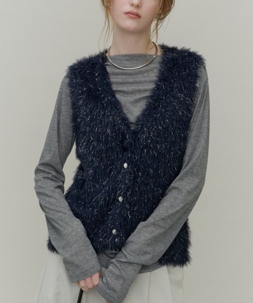 Plumel(プルメル)の「Long lame Shaggy Knit Vest / ロングラメシャギーニットベスト(ベスト・レディース・ネイビー/グレー/アイボリー・MEDIUM)」の16枚目の写真