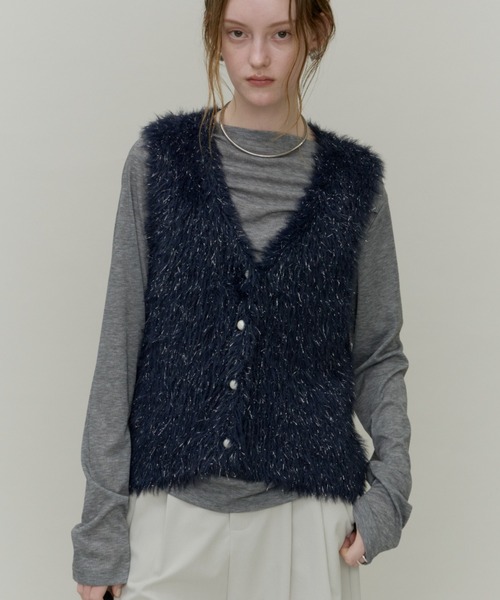 Plumel(プルメル)の「Long lame Shaggy Knit Vest / ロングラメシャギーニットベスト(ベスト・レディース・ネイビー/グレー/アイボリー・MEDIUM)」の19枚目の写真