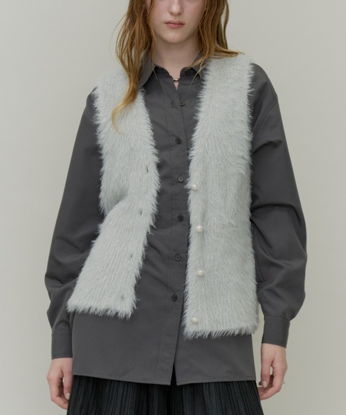 Plumel(プルメル)の「Long lame Shaggy Knit Vest / ロングラメシャギーニットベスト(ベスト・レディース・ネイビー/グレー/アイボリー・MEDIUM)」の7枚目の写真