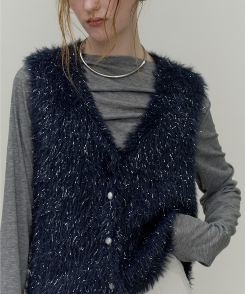Plumel(プルメル)の「Long lame Shaggy Knit Vest / ロングラメシャギーニットベスト(ベスト・レディース・ネイビー/グレー/アイボリー・MEDIUM)」の20枚目の写真