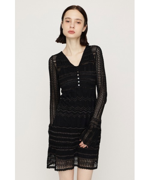 SLY(スライ)の「CROCHET KNIT S/OP クロシェニットショートワンピース 秋服(ワンピース・レディース・ブラック/ネイビー・FREE)」の2枚目の写真