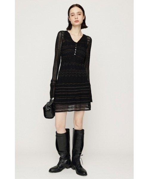 SLY(スライ)の「CROCHET KNIT S/OP クロシェニットショートワンピース 秋服(ワンピース・レディース・ブラック/ネイビー・FREE)」の3枚目の写真