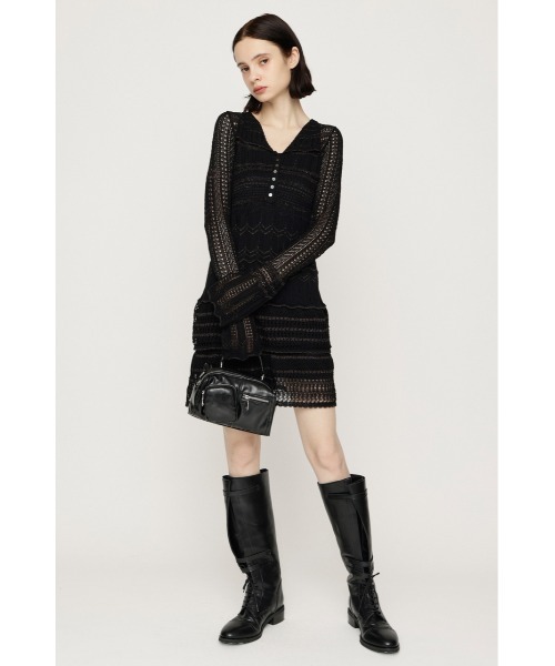 SLY(スライ)の「CROCHET KNIT S/OP クロシェニットショートワンピース 秋服(ワンピース・レディース・ブラック/ネイビー・FREE)」の4枚目の写真