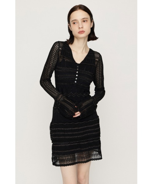 SLY(スライ)の「CROCHET KNIT S/OP クロシェニットショートワンピース 秋服(ワンピース・レディース・ブラック/ネイビー・FREE)」の5枚目の写真