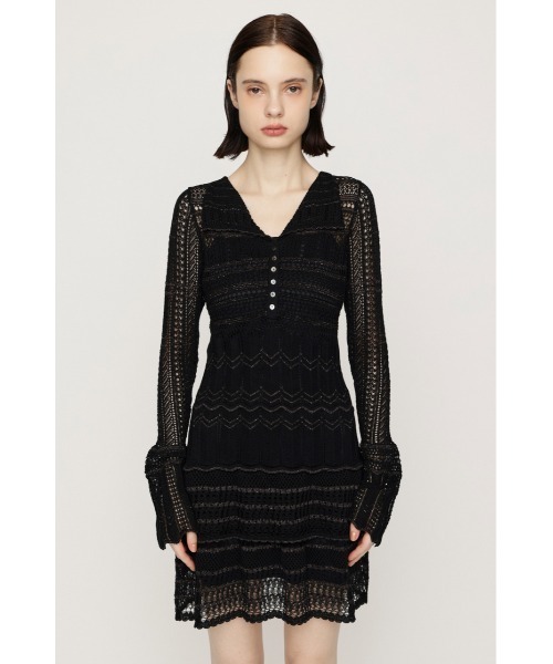SLY(スライ)の「CROCHET KNIT S/OP クロシェニットショートワンピース 秋服(ワンピース・レディース・ブラック/ネイビー・FREE)」の6枚目の写真