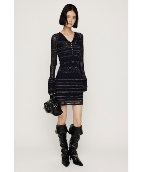 SLY(スライ)の「CROCHET KNIT S/OP クロシェニットショートワンピース 秋服(ワンピース・レディース・ブラック/ネイビー・FREE)」の10枚目の写真