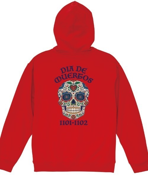 Ol' Basics(オールベーシックス)の「Ol' Basics(オール・ベーシックス) プルパーカー レディース ユニセックス スウェット 死者の日 ドクロ 骸骨 バックプリント プルオーバーパーカー フーディー スエット トップス アメカジ(パーカー・レディース・ミックスグレー/レッド/モスグリーン/ブラック・S)」の4枚目の写真