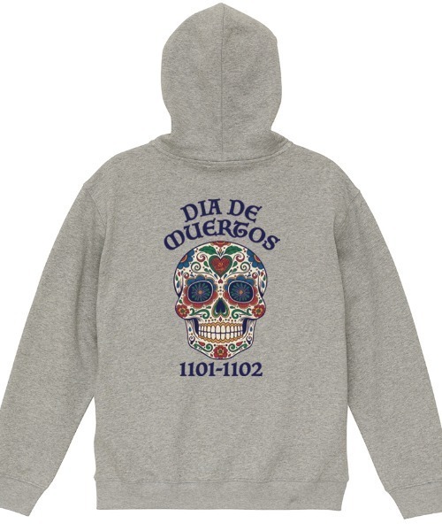 Ol' Basics(オールベーシックス)の「Ol' Basics(オール・ベーシックス) プルパーカー レディース ユニセックス スウェット 死者の日 ドクロ 骸骨 バックプリント プルオーバーパーカー フーディー スエット トップス アメカジ(パーカー・レディース・ミックスグレー/レッド/モスグリーン/ブラック・S)」の2枚目の写真