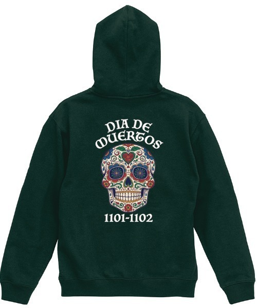 Ol' Basics(オールベーシックス)の「Ol' Basics(オール・ベーシックス) プルパーカー レディース ユニセックス スウェット 死者の日 ドクロ 骸骨 バックプリント プルオーバーパーカー フーディー スエット トップス アメカジ(パーカー・レディース・ミックスグレー/レッド/モスグリーン/ブラック・S)」の3枚目の写真