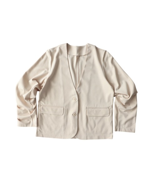 antiqua(アンティカ)の「接触冷感 ストレッチ ノーカラー スーツジャケット(ノーカラージャケット・レディース・アイボリー/グリーン/ネイビー/ブラック・L/M)」の5枚目の写真