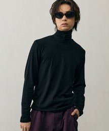 Slim Fit  Button Detail High Neck Long Sleeve Tee   / スリムフィットボタンディテールハイネックロングスリーブTシャツ