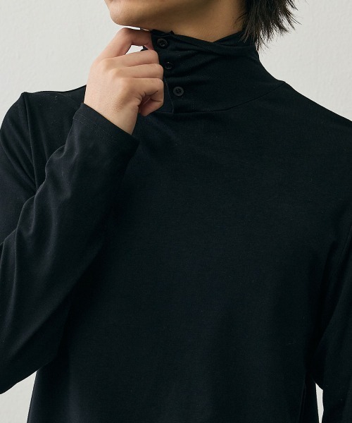 Shoowtime（ショウタイム）の「Slim Fit  Button Detail High Neck Long Sleeve Tee   / スリムフィットボタンディテールハイネックロングスリーブTシャツ（Tシャツ/カットソー・メンズ・ブラック/グレー・LARGE/MEDIUM/X-LARGE）」の6枚目の写真