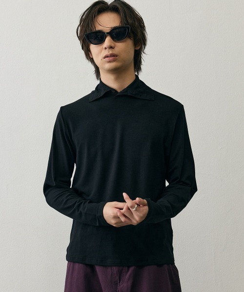 Shoowtime（ショウタイム）の「Slim Fit  Button Detail High Neck Long Sleeve Tee   / スリムフィットボタンディテールハイネックロングスリーブTシャツ（Tシャツ/カットソー・メンズ・ブラック/グレー・LARGE/MEDIUM/X-LARGE）」の7枚目の写真