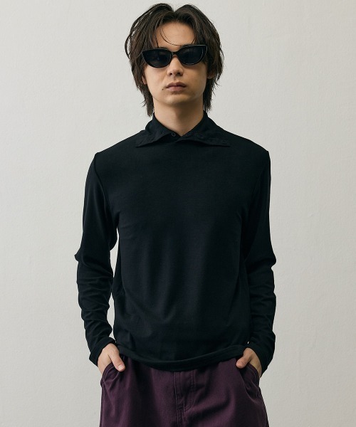 Shoowtime（ショウタイム）の「Slim Fit  Button Detail High Neck Long Sleeve Tee   / スリムフィットボタンディテールハイネックロングスリーブTシャツ（Tシャツ/カットソー・メンズ・ブラック/グレー・LARGE/MEDIUM/X-LARGE）」の8枚目の写真