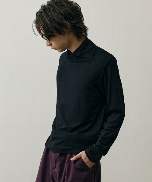 Shoowtime（ショウタイム）の「Slim Fit  Button Detail High Neck Long Sleeve Tee   / スリムフィットボタンディテールハイネックロングスリーブTシャツ（Tシャツ/カットソー・メンズ・ブラック/グレー・LARGE/MEDIUM/X-LARGE）」の9枚目の写真