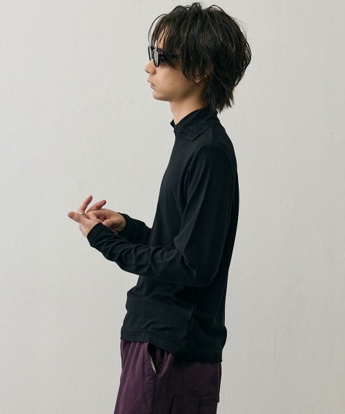 Shoowtime（ショウタイム）の「Slim Fit  Button Detail High Neck Long Sleeve Tee   / スリムフィットボタンディテールハイネックロングスリーブTシャツ（Tシャツ/カットソー・メンズ・ブラック/グレー・LARGE/MEDIUM/X-LARGE）」の10枚目の写真