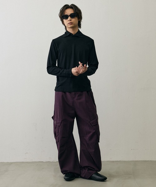 Shoowtime（ショウタイム）の「Slim Fit  Button Detail High Neck Long Sleeve Tee   / スリムフィットボタンディテールハイネックロングスリーブTシャツ（Tシャツ/カットソー・メンズ・ブラック/グレー・LARGE/MEDIUM/X-LARGE）」の12枚目の写真