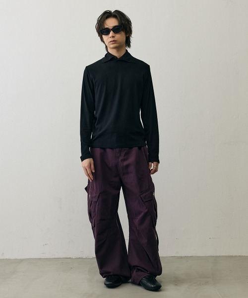 Shoowtime（ショウタイム）の「Slim Fit  Button Detail High Neck Long Sleeve Tee   / スリムフィットボタンディテールハイネックロングスリーブTシャツ（Tシャツ/カットソー・メンズ・ブラック/グレー・LARGE/MEDIUM/X-LARGE）」の13枚目の写真
