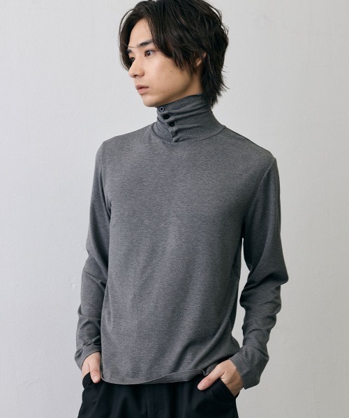 Shoowtime（ショウタイム）の「Slim Fit  Button Detail High Neck Long Sleeve Tee   / スリムフィットボタンディテールハイネックロングスリーブTシャツ（Tシャツ/カットソー・メンズ・ブラック/グレー・LARGE/MEDIUM/X-LARGE）」の20枚目の写真