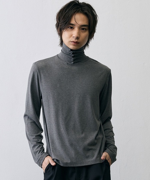 Shoowtime（ショウタイム）の「Slim Fit  Button Detail High Neck Long Sleeve Tee   / スリムフィットボタンディテールハイネックロングスリーブTシャツ（Tシャツ/カットソー・メンズ・ブラック/グレー・LARGE/MEDIUM/X-LARGE）」の22枚目の写真