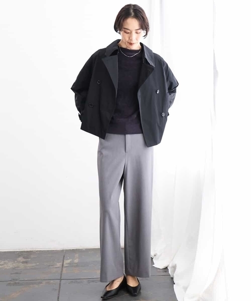 MICHEL KLEIN（ミッシェル・クラン）の「[定番]スタンドカラーショートブルゾン（ピーコート・レディース・ブラック/ベージュ・38）」の4枚目の写真