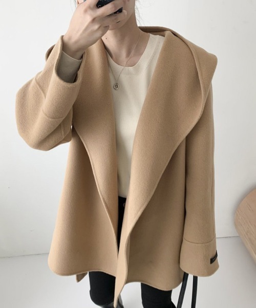 ReRe(リリ)の「ウエストベルト×フードショートコート(ダッフルコート・レディース・ブラック/キャメル/オートミール・FREE)」の15枚目の写真