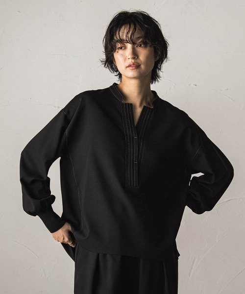 MAYSON GREY(メイソングレイ)の「【一瞬で楽とキレイを叶える】ナチュラルストレッチスキッパーブラウス≪セットアップ対応≫(シャツ/ブラウス・レディース・ベージュ/ブラック・M)」の14枚目の写真