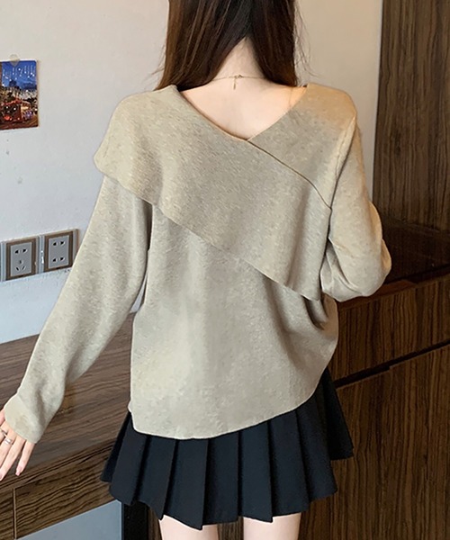 Doux Belle（ドゥーベル）の「アシメネックデザイン長袖リブニットセーター（ニット/セーター・レディース・ブラック/ベージュ・LARGE）」の9枚目の写真
