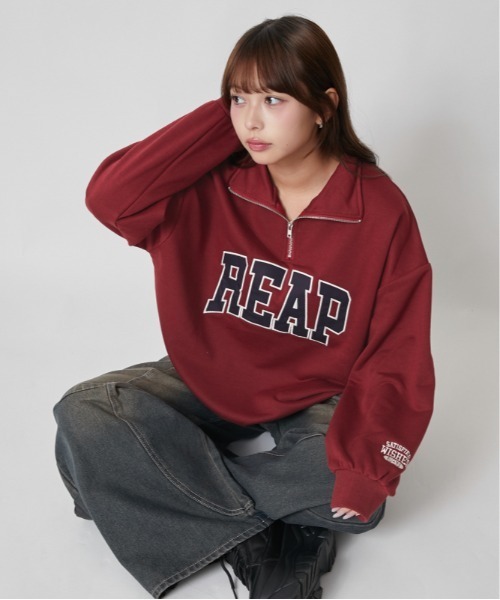 GORGE(ゴージ)の「カレッジロゴ ハーフジップ裏毛トップス|全3色(Tシャツ/カットソー・レディース・ブラック/レッド/杢グレー・F)」の12枚目の写真