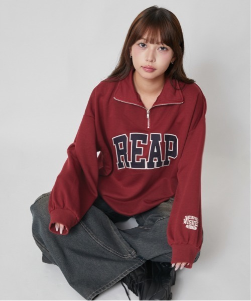 GORGE(ゴージ)の「カレッジロゴ ハーフジップ裏毛トップス|全3色(Tシャツ/カットソー・レディース・ブラック/レッド/杢グレー・F)」の13枚目の写真