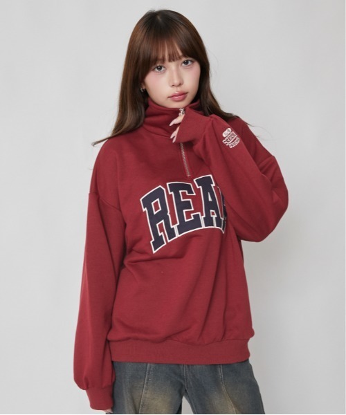 GORGE(ゴージ)の「カレッジロゴ ハーフジップ裏毛トップス|全3色(Tシャツ/カットソー・レディース・ブラック/レッド/杢グレー・F)」の15枚目の写真