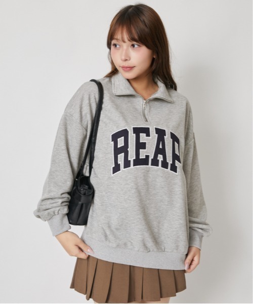 GORGE(ゴージ)の「カレッジロゴ ハーフジップ裏毛トップス|全3色(Tシャツ/カットソー・レディース・ブラック/レッド/杢グレー・F)」の18枚目の写真