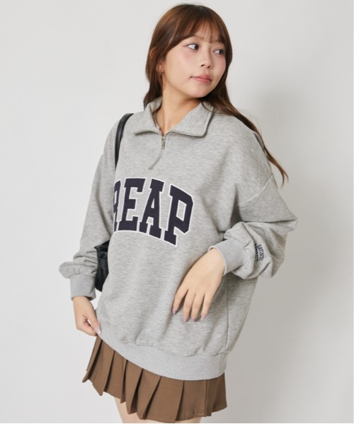 GORGE(ゴージ)の「カレッジロゴ ハーフジップ裏毛トップス|全3色(Tシャツ/カットソー・レディース・ブラック/レッド/杢グレー・F)」の19枚目の写真