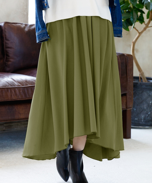 Pierrot（ピエロ）の「ジョーゼット素材 ヘムフレアロングスカート/エアリースカート（スカート・レディース・オレンジ/ブラック/カーキ/ブルー/ライトピンク/ベージュ・M/L）」の19枚目の写真