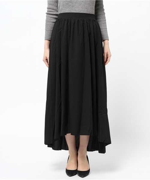 Pierrot（ピエロ）の「ジョーゼット素材 ヘムフレアロングスカート/エアリースカート（スカート・レディース・オレンジ/ブラック/カーキ/ブルー/ライトピンク/ベージュ・M/L）」の21枚目の写真