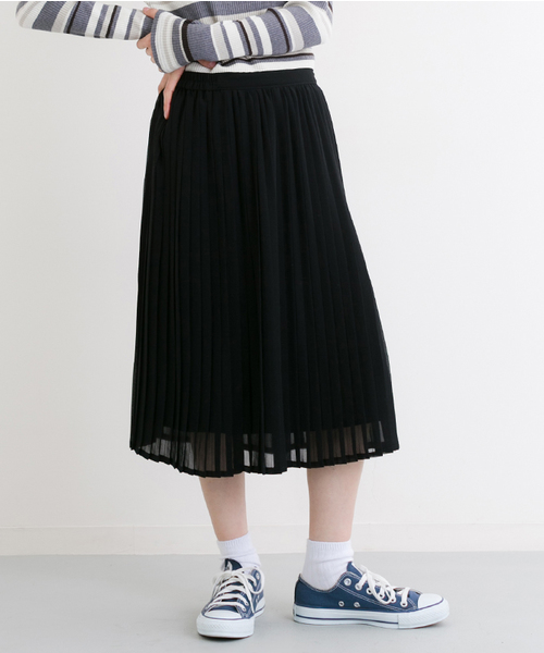 MERLOT（メルロー）の「シフォンプリーツミモレスカート575-7527TK（スカート・レディース・ブルー/ピンク/ベージュ/アイボリー/ブラック/カーキ・FREE）」の3枚目の写真
