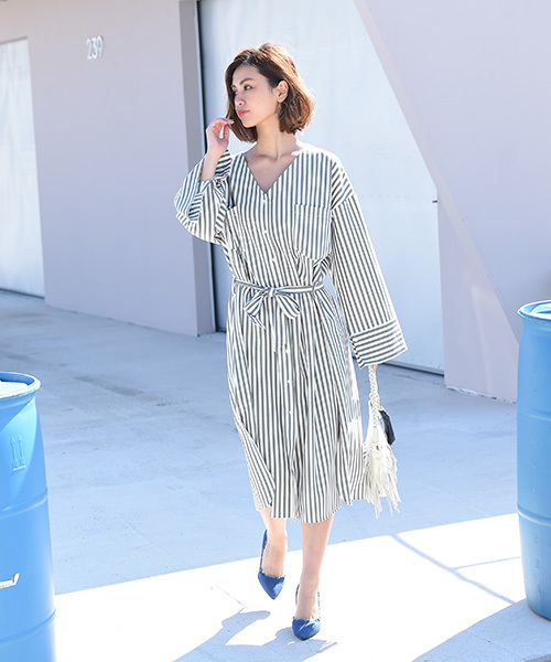 Eldia'lu（エルディアル）の「2wayストライプロングワンピース（ワンピース・レディース・ピンク/グリーン・MEDIUM）」の2枚目の写真